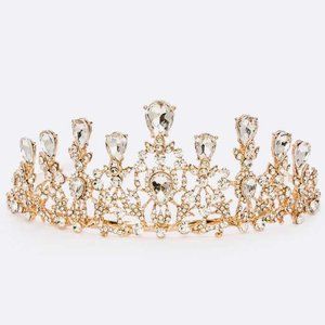 Crystal Bridal Statement Tiara - Gold